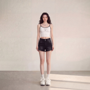 毛边牛仔短裤 小个子休闲裤 女美式 夏季 辣妹潮流热裤 艾格黑色个性