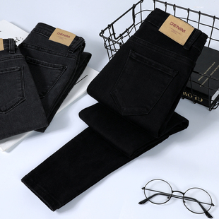 艾格黑色牛仔小脚裤女2026春季新款高腰显瘦百搭高个子修身铅笔裤