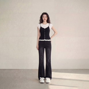 简约百搭修身 夏季 型显瘦上衣 T恤女吊带背心2026新款 艾格黑色短袖
