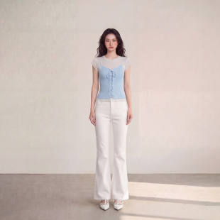 修身 时髦薄款 显瘦日常休闲简约上衣 T恤女2026夏新款 艾格蓝色短袖