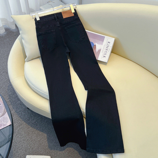 百搭喇叭裤 显瘦小个子长裤 女2025秋冬新款 艾格黑色高腰微喇牛仔裤