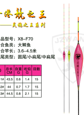 X8-F70鲫鱼纳米浮漂  枣核型 香港竞之王 小中扁尾