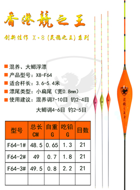 X8-F64混养大鲫漂 长脚长尾 枣核型  灵稳之王小扁尾