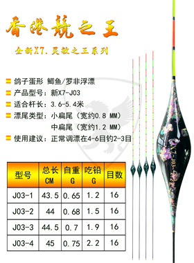 新X7-J03中扁鸽子蛋形鲫鱼/罗非纳米浮漂香港竞之王