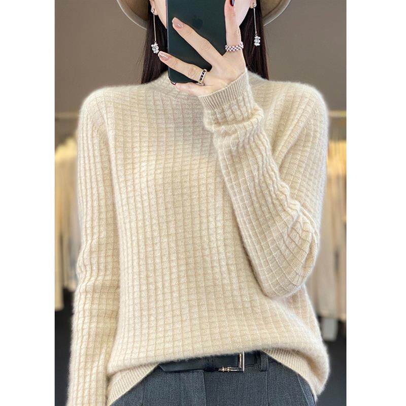 半高领针织毛衣女宽松套头百搭打毛衣