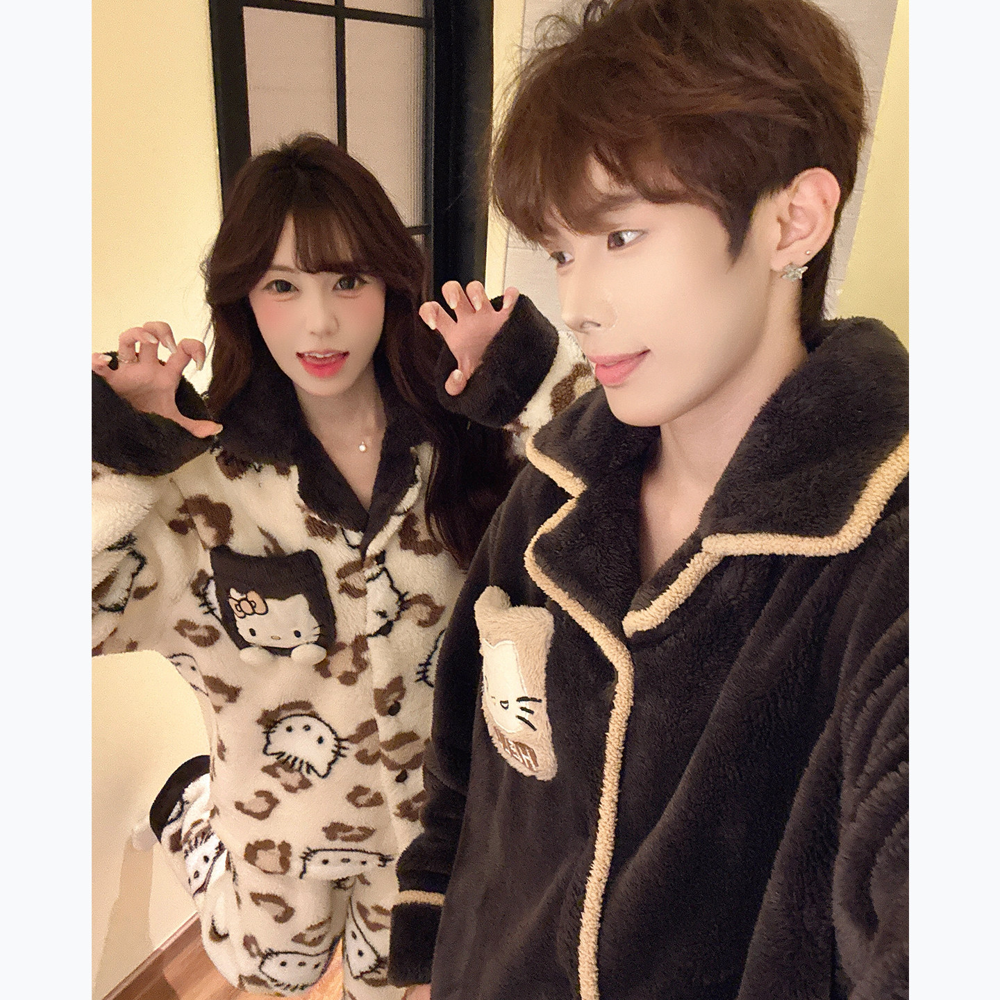 珊瑚绒情侣睡衣男女生秋冬季加绒加厚法兰绒保暖可外穿家居服冬天