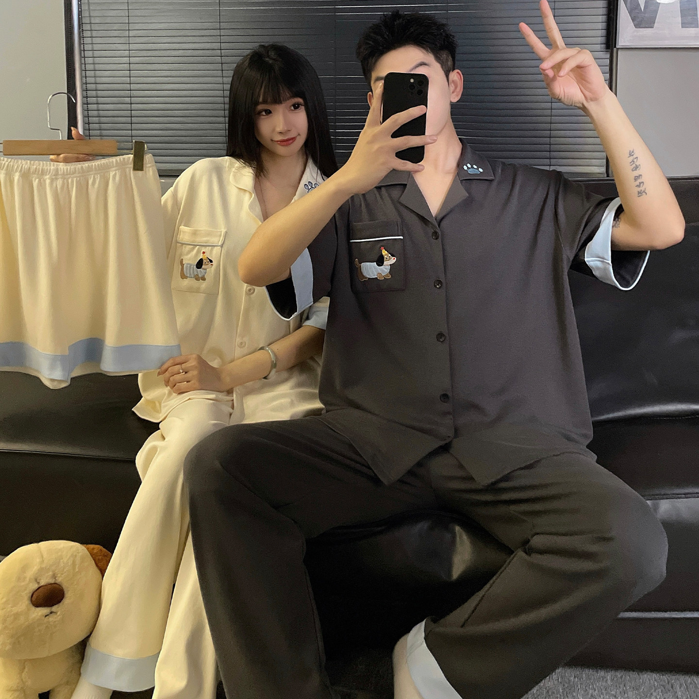 腊肠狗睡衣情侣夏季2026新款三件套短袖长裤夏天纯棉男女生家居服
