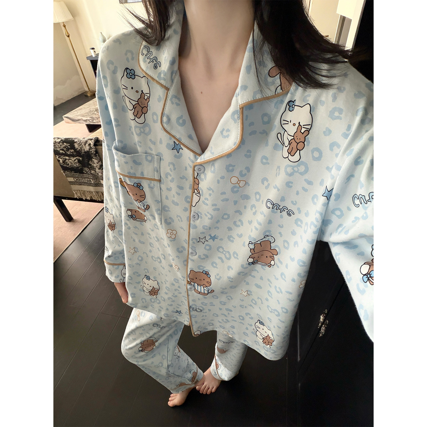 豹纹小猫睡衣女春秋季纯棉长袖2026新款巨好看洋气漂亮家居服夏天