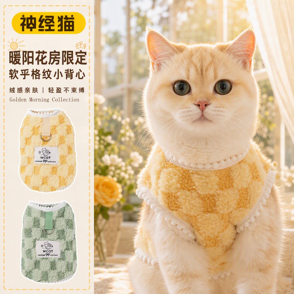 猫咪衣服秋冬装加厚保暖绒衣可爱背心防掉毛宠物猫衣服猫狗通用
