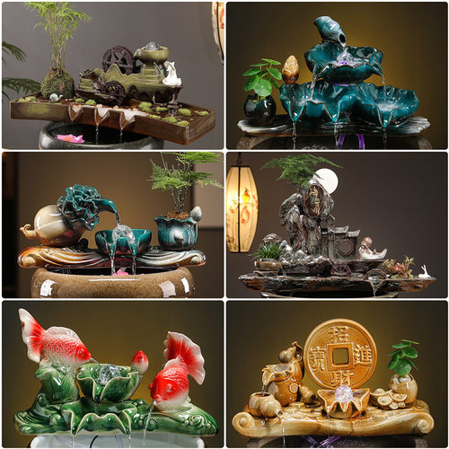 流水摆件搭配各种鱼缸金鱼缸玻璃缸陶罐缸石槽循环系统流水器增氧