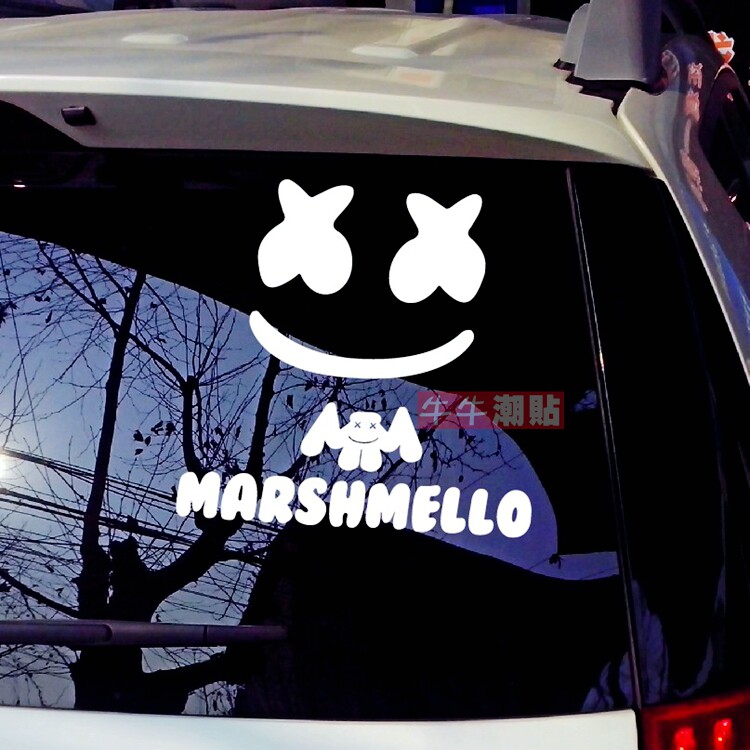 包邮牛牛潮贴Marshmello棉花糖个性汽车贴纸防水电子音乐车身贴