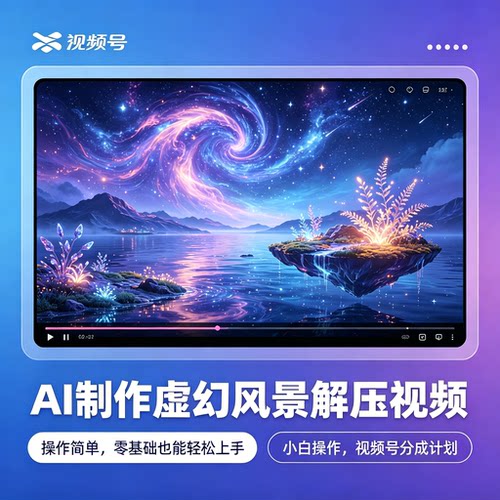 视频号AI虚幻风景解压短视频门槛低操作简单风口项目教程原创视频