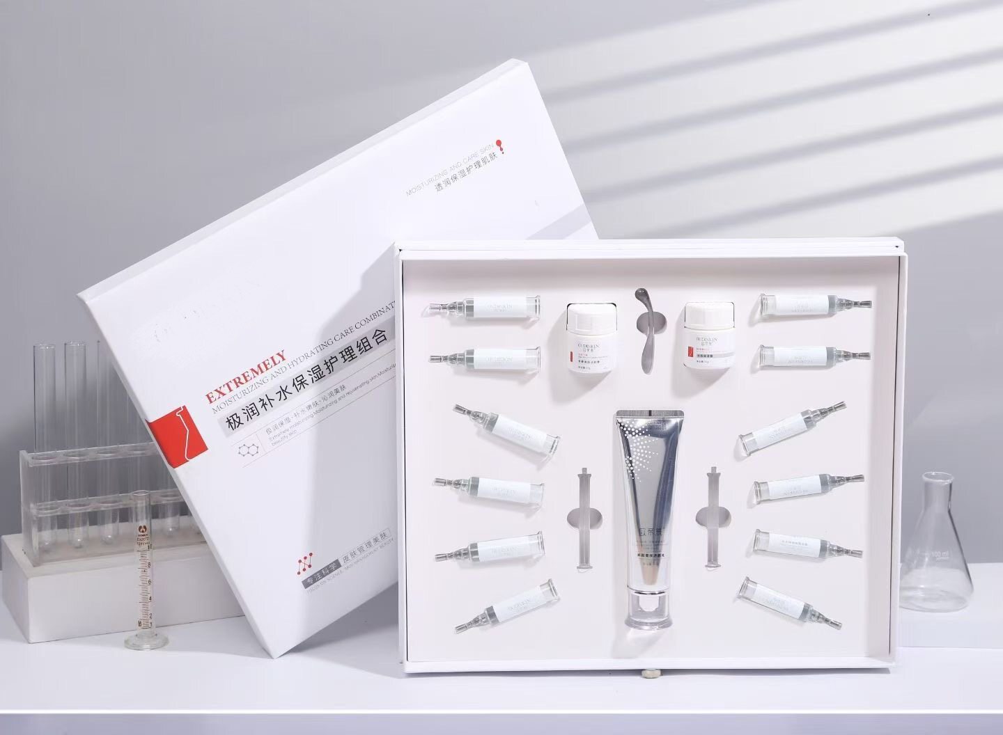 极润补水保湿护理组合洁面乳+按摩膏+精华液+保湿霜滋润修护舒缓