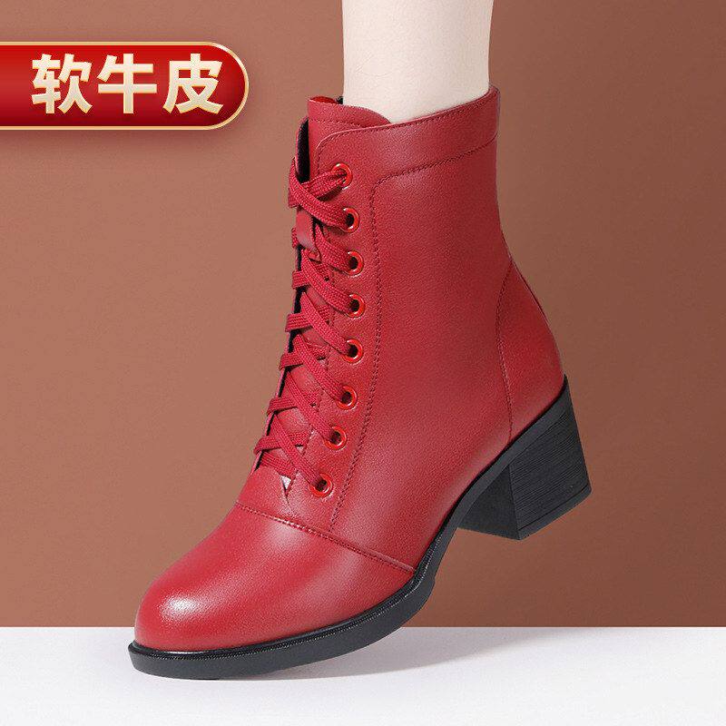 时尚软皮高帮舞蹈鞋秋冬季软底广场舞鞋水兵舞靴子黑色外穿中跟女