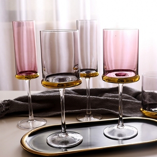 轻奢无铅电镀金色红酒杯水晶玻璃香槟杯家用果汁杯高脚杯洋酒杯子