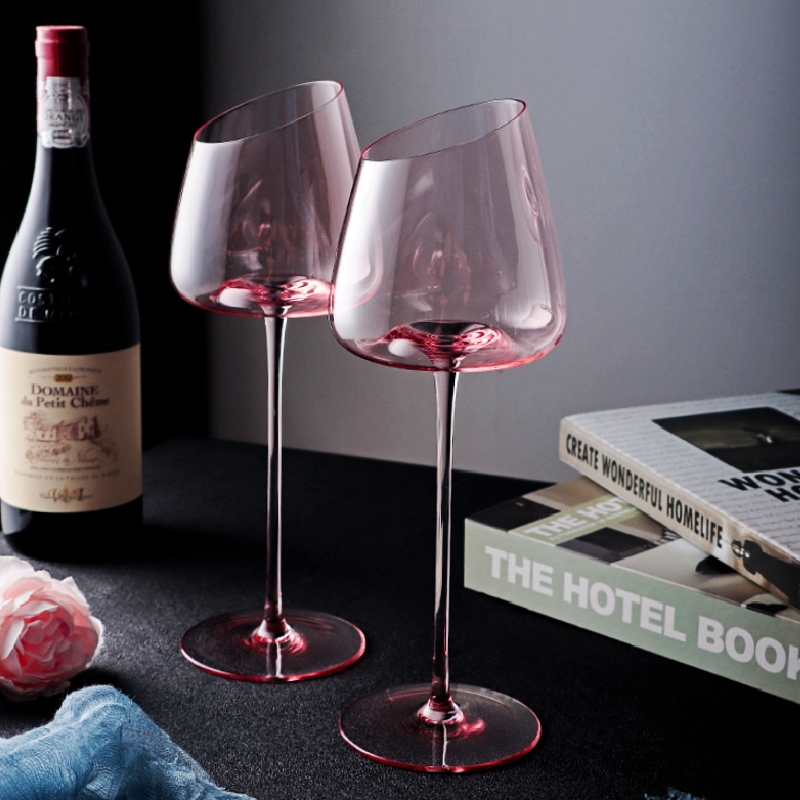 北欧粉色红酒杯水晶玻璃高脚杯子