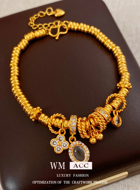 24k沙金椭圆锆石花朵手链女感轻奢手环精致小众时尚百搭手饰