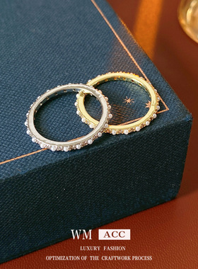 法式复古真金电镀珍珠戒指轻奢小众感食指戒时尚简约百搭手饰