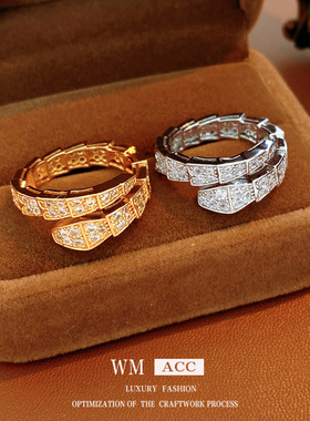 轻奢镶锆蛇形开口戒指小众百搭