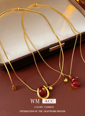 18k真金电镀滴油圆形葫芦项链轻奢感毛衣链设计感小众项饰女