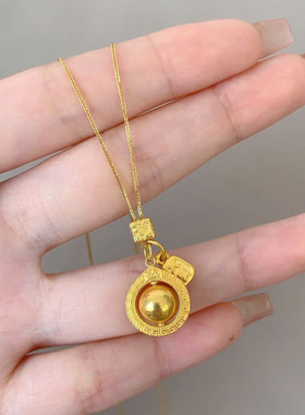 小红书同款吸金星项链2025新款古法新中式转运纳福转动金球锁骨链