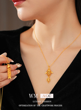 真金电镀拼接小鱼吊坠项链新中式复古百搭锁骨链轻奢感饰品女