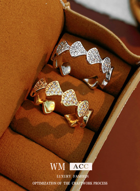 欧美跨境铜锆石开口戒指指环女时尚轻奢小众设计感电镀食指戒尾戒