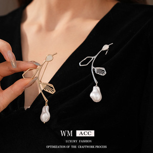 树脂不规则几何珍珠胸针时尚 冷淡风别针小众感服饰配件女 个性