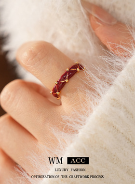 真金电镀滴油褶皱开口戒指小众感食指戒时尚气质百搭手饰