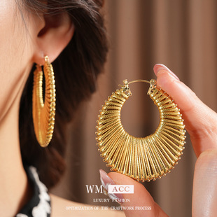 欧美跨境圆形镂空耳扣时尚 冷淡风百搭耳环气质小众感耳饰 个性