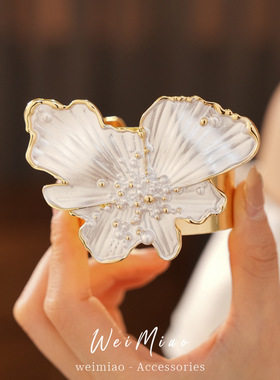 金属风夸张滴油花朵开口手镯个性小众时尚手链轻奢高级感手饰批发