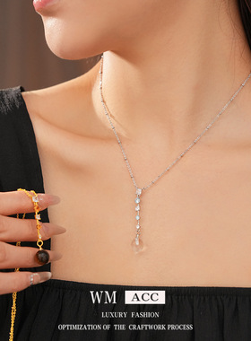 锆石虎眼石圆形吊坠项链轻奢小众感锁骨链设计感精致复古饰品