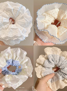夏季新款奶油风蕾丝花边大肠发圈女甜美芭蕾风扎头发绳高级感发饰