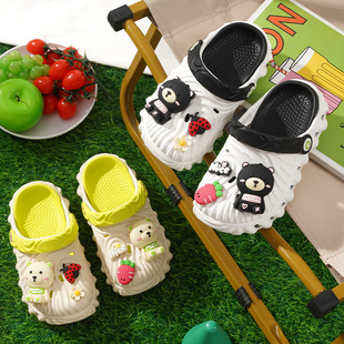 新款可爱卡通包头软底洞洞鞋男女中童eva轻便外穿百搭凉拖鞋