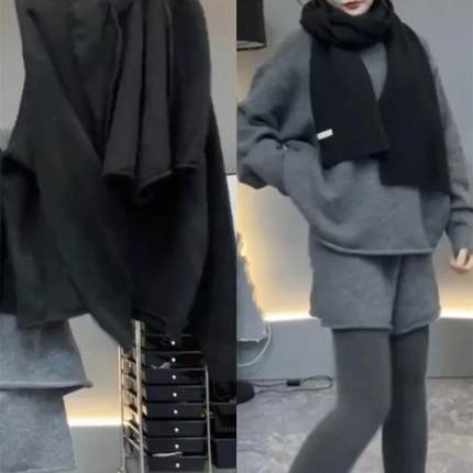 欧洲站减龄网红爆款套装女2024秋冬慵懒风百搭卫衣显瘦短裤两件套