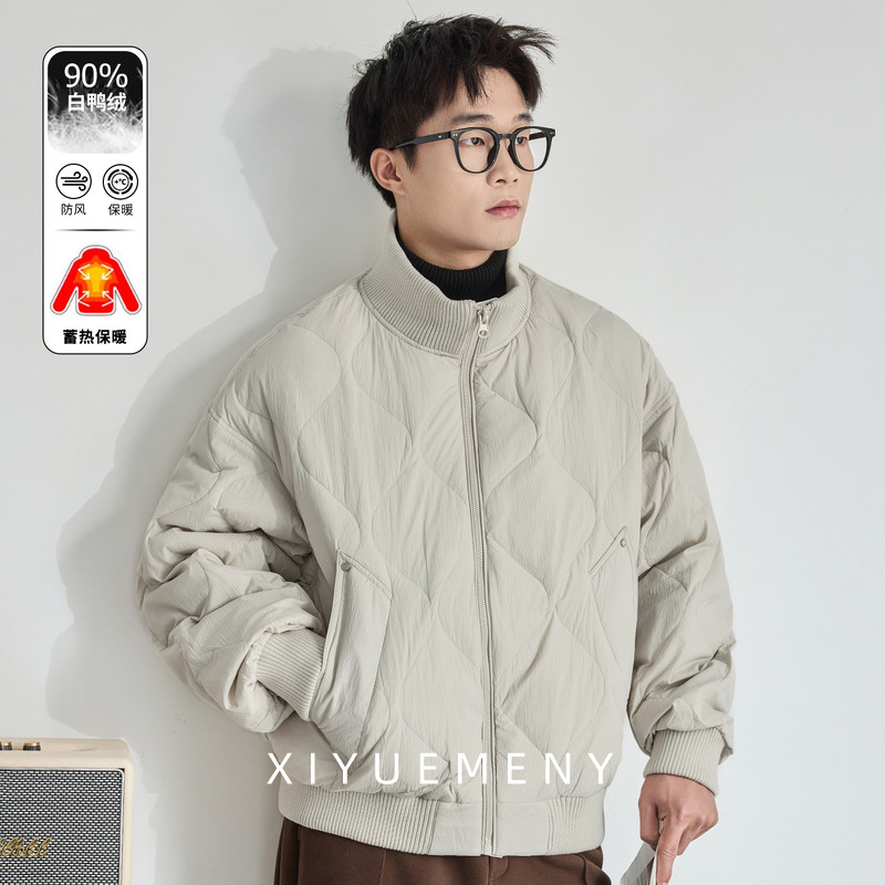 90白鸭绒菱形格羽绒服男保暖外套