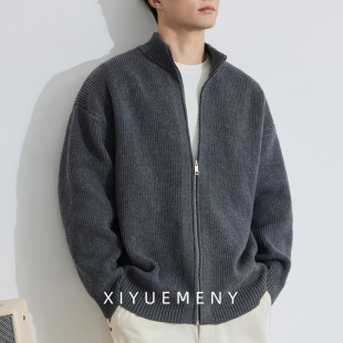 宽松大码 高端重磅立领开衫 新款 2026冬季 毛呢外套 毛衣男百搭针织衫