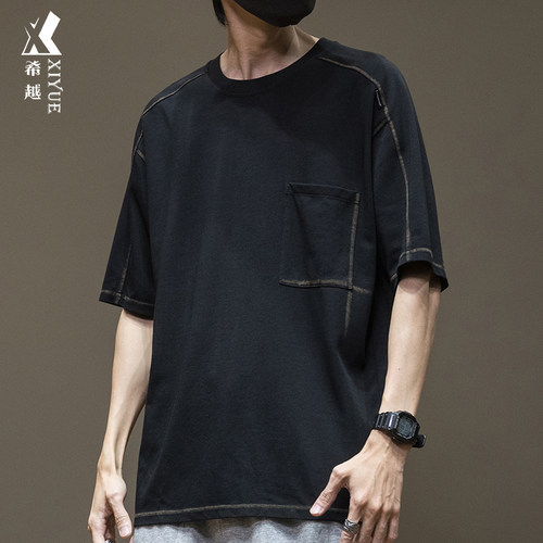 潮牌大码胖子重磅辑明线短袖t恤