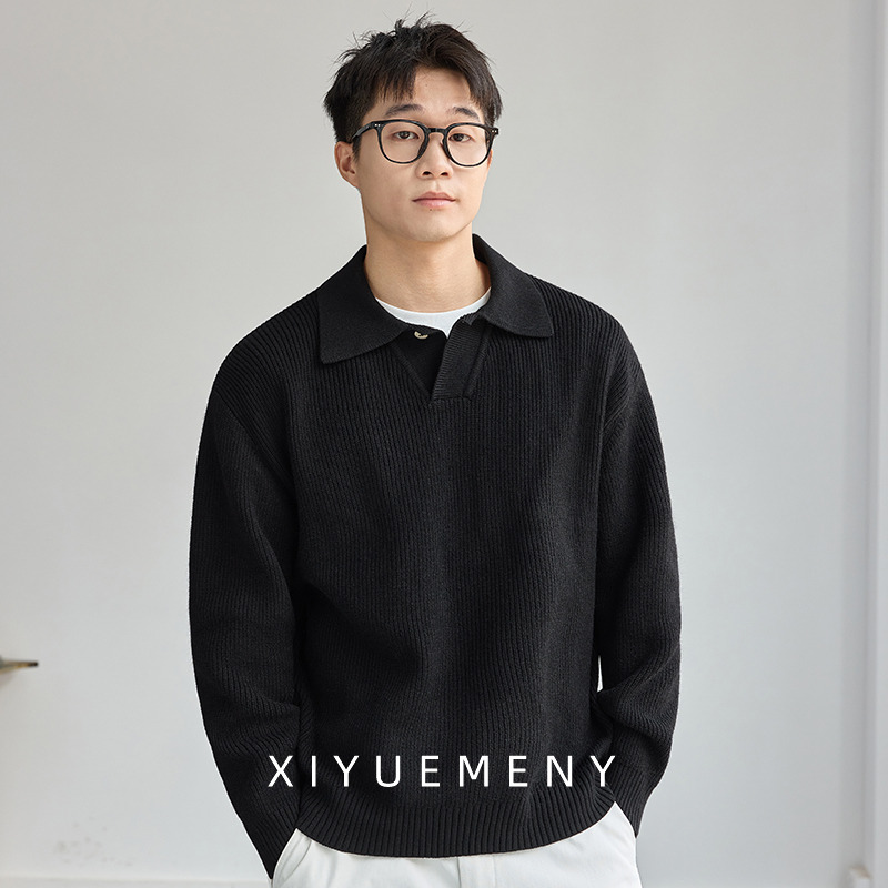 重磅针织POLO领休闲长袖毛衣