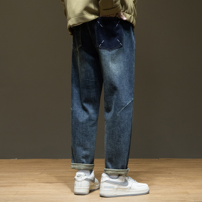 美式宽松微锥大码休闲牛仔裤男士