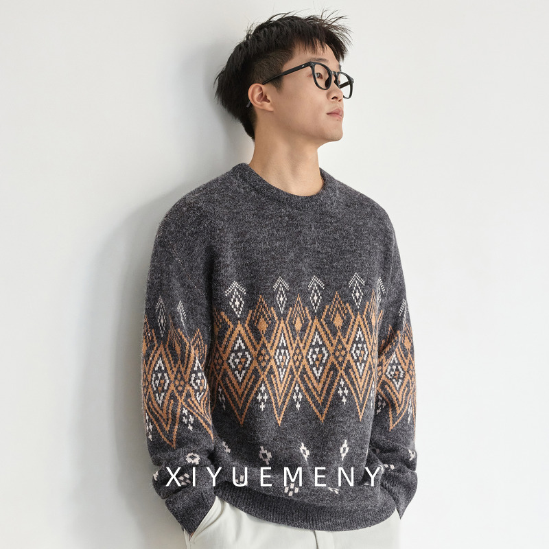 重磅针织民族风毛衣男士针织衫