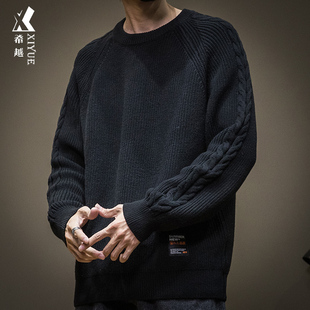黑色毛衣男宽松大码 外穿针织衫 男装 男士 上衣冬季 希越2026春秋新款