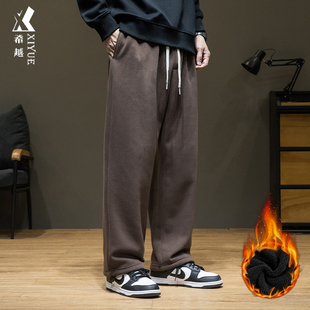 运动裤 男新款 宽松大码 男士 子潮 2025秋冬季 加绒休闲裤 重磅直筒卫裤