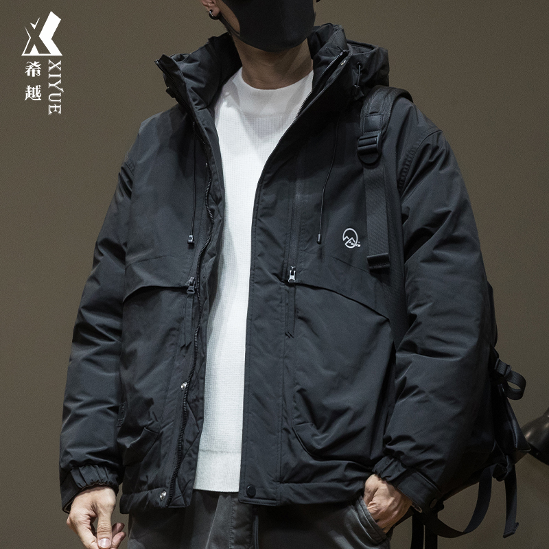 山系风连帽胖子大码羽绒服外套男