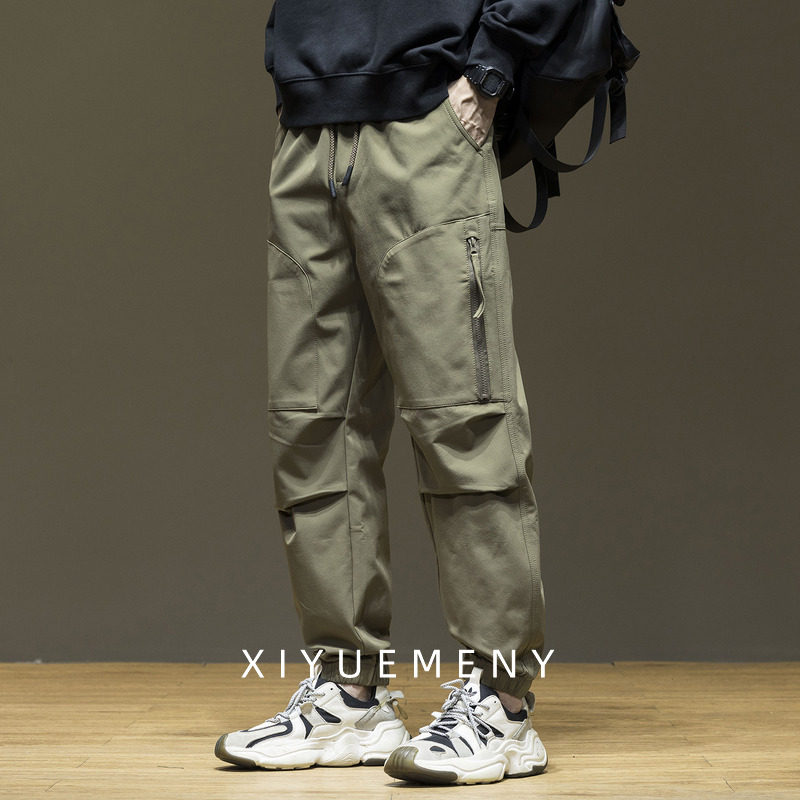 美式户外工装休闲裤男士宽松大码加绒束脚裤2025秋冬新款长裤子潮