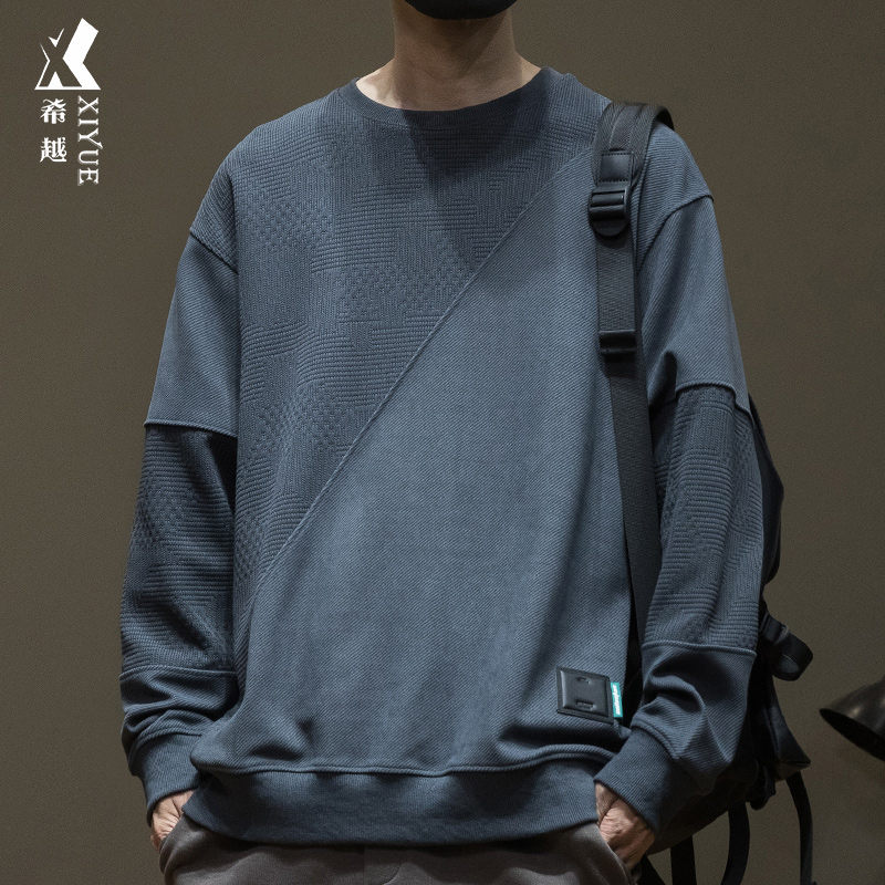 秋冬款拼接卫衣男胖子加大男装春秋季加绒加厚大码加肥男士套头衫