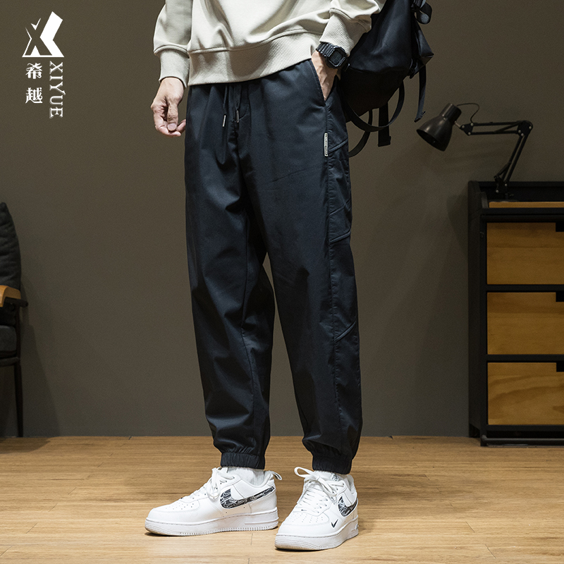 春秋季新款加绒休闲裤子男款宽松大码黑色束脚工装裤男士运动裤潮