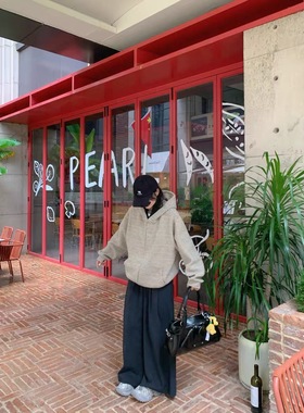 林秋楠同款 FDR早秋上衣男款长袖灰色条纹连帽卫衣外套女