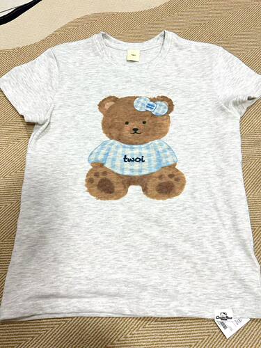 TWOI 小熊短袖T恤夏季宽松圆领百搭情侣上衣美式半袖女