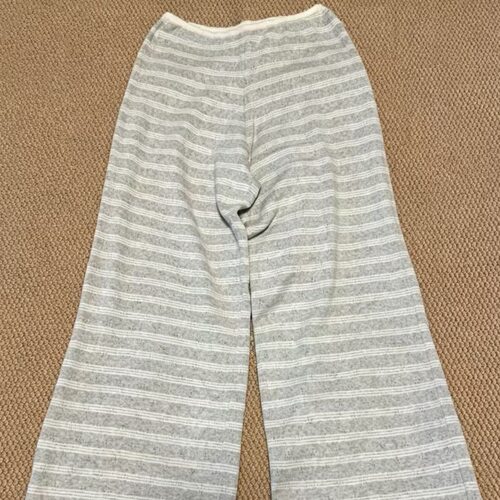 TWOI奶钱Knitting毛织系列 奶油灰白间条直筒阔腿裤ins潮